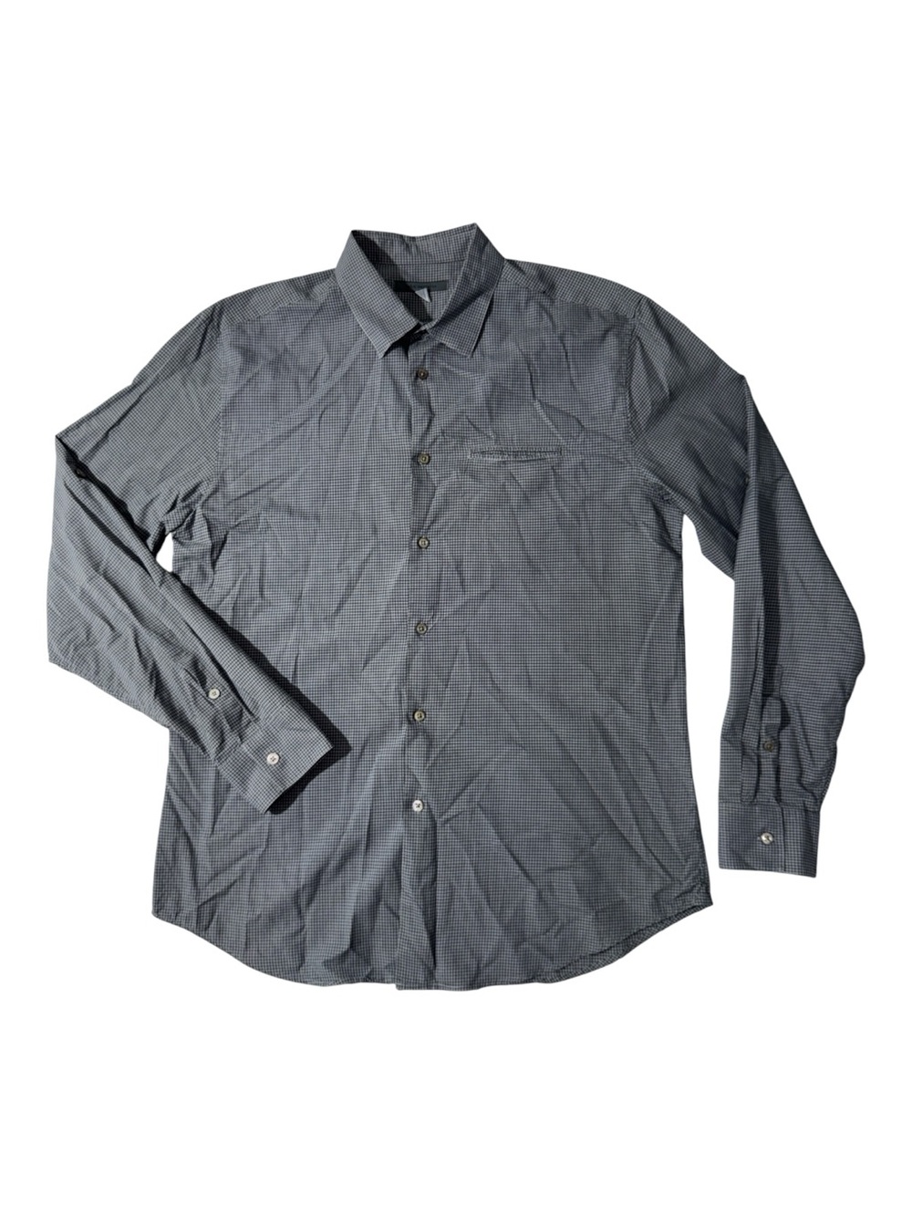 John Varvatos mens L Large grey check button up casual cotton shirt EuC